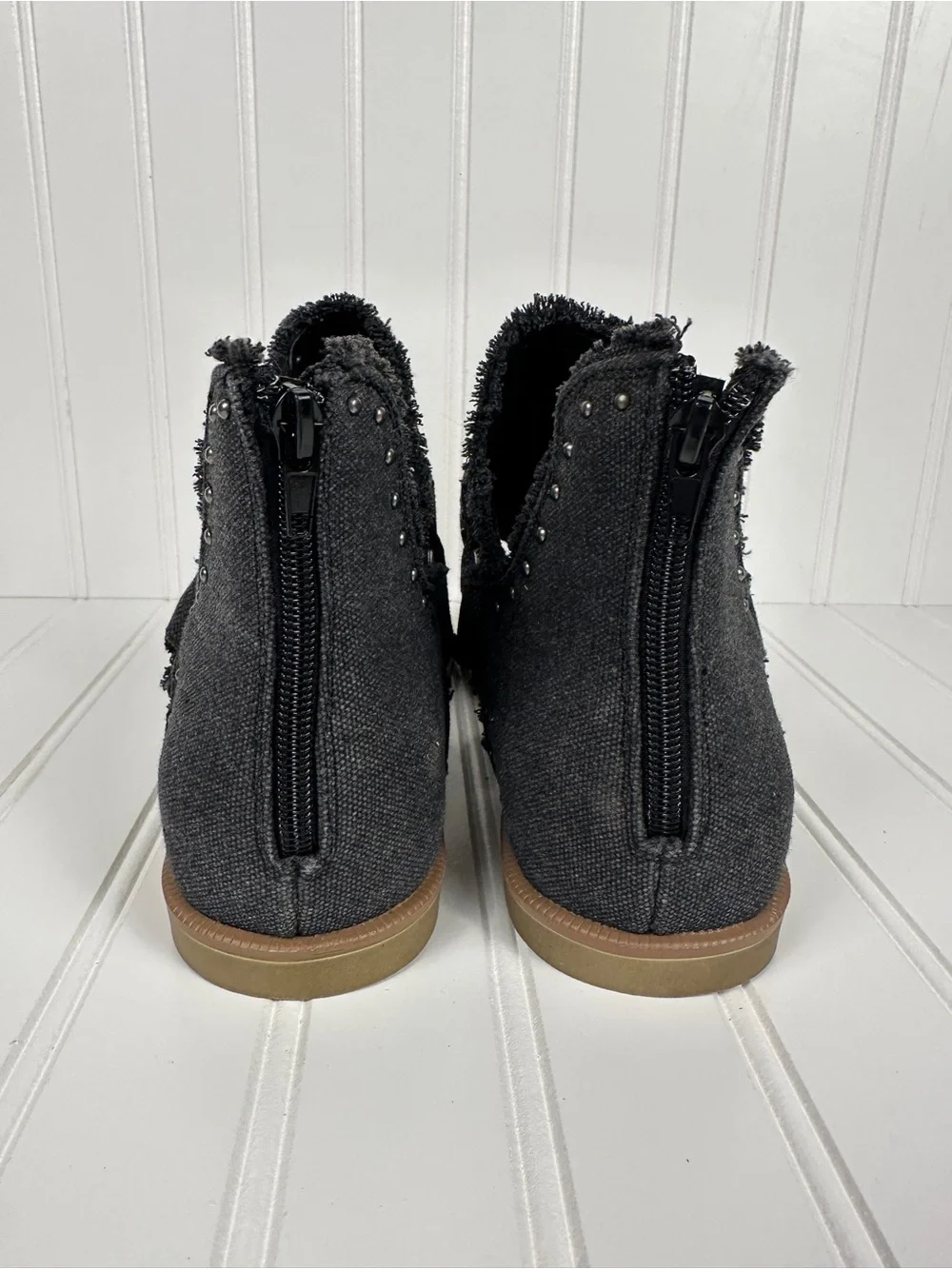 Very G Black Studded Canvas Thong Sandals with Brown Footbed